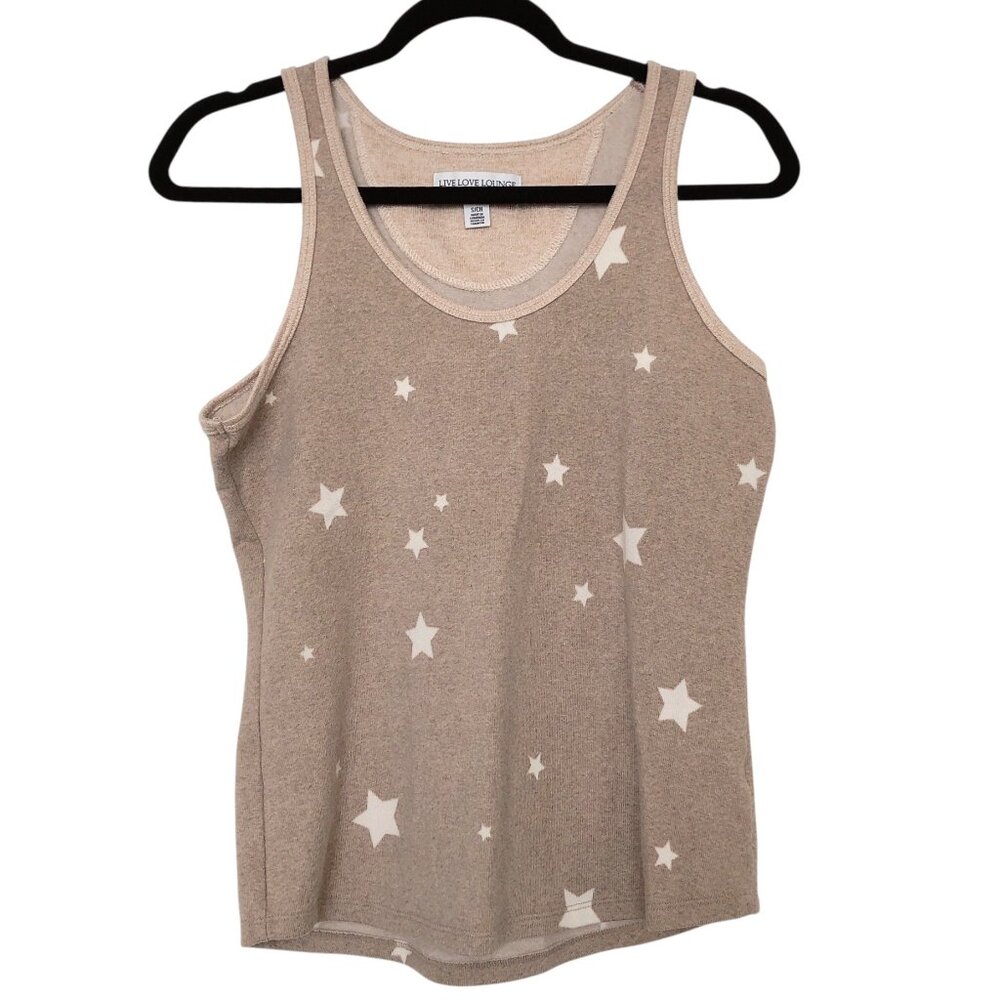 Live Love Lounge Beige Star Print Sleeveless Tank Top Small